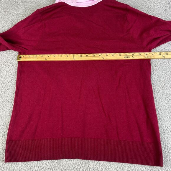 Croft & Barrow Sweater Womens Large Burgundy Pink Knit V Neck Collared Preppy - Picture 9 of 10